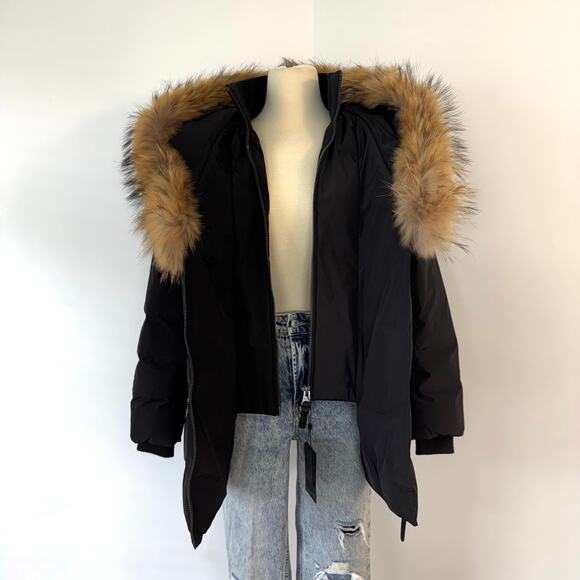 Mackage Adali Down Coat with Natural Signature Fur Collar in Black XL NWT - Picture 12 of 15